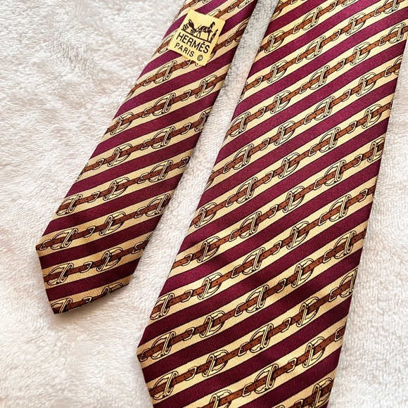 Hermes PARIS Purple Striped Equestrian Access. Print Tie Silk 57”/3".1/2 EX CON - Picture 7 of 8